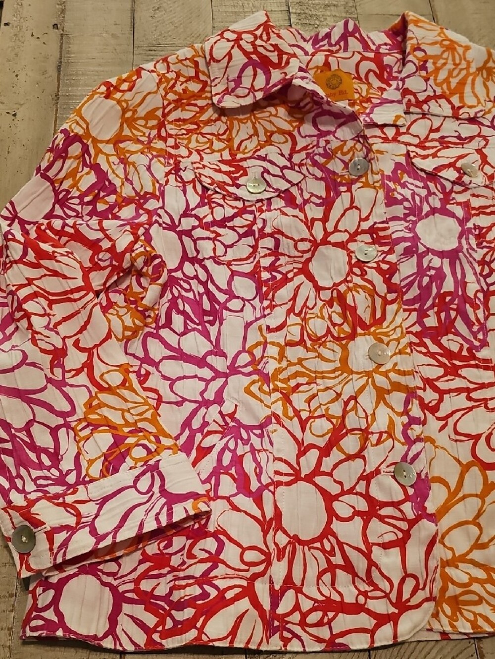 Ruby Rd. Pink, Orange & White Floral Button Jacket - Picture 3 of 5